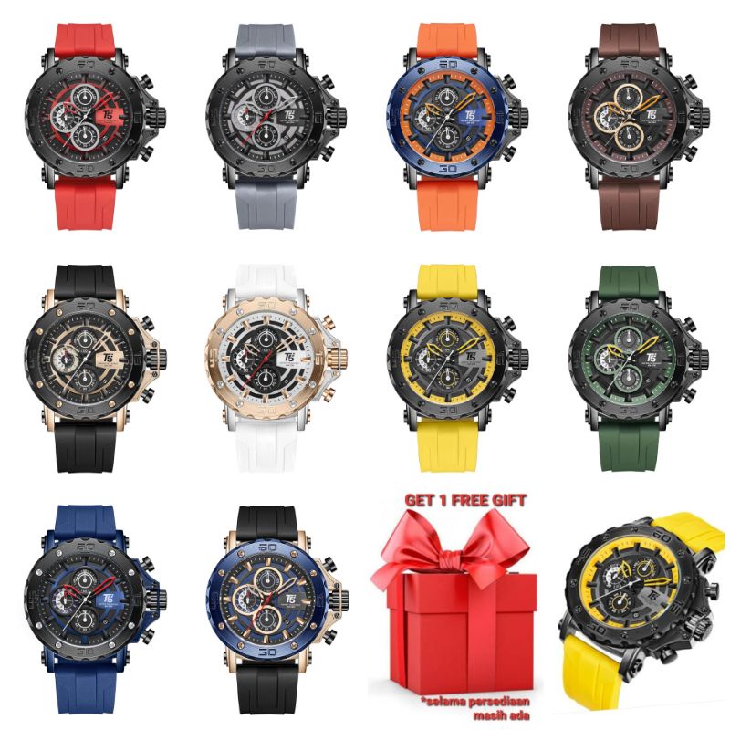 Jam Tangan Pria T5 H3865 3865 Original Rubber Watch Chrono Stopwatch
