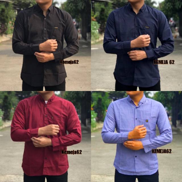 Jual Kemeja Pria Basic Polos Warna Komplit Kemeja Lengan Panjang ...