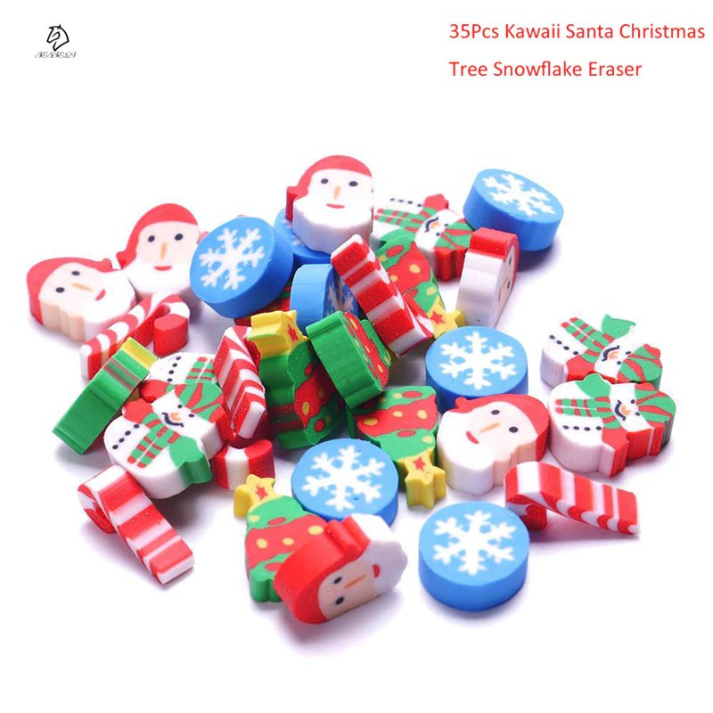 

35Pcs/Pack Mini Kawaii Cartoon Santa Christmas Tree Snowflake school supplies Rubber Eraser for