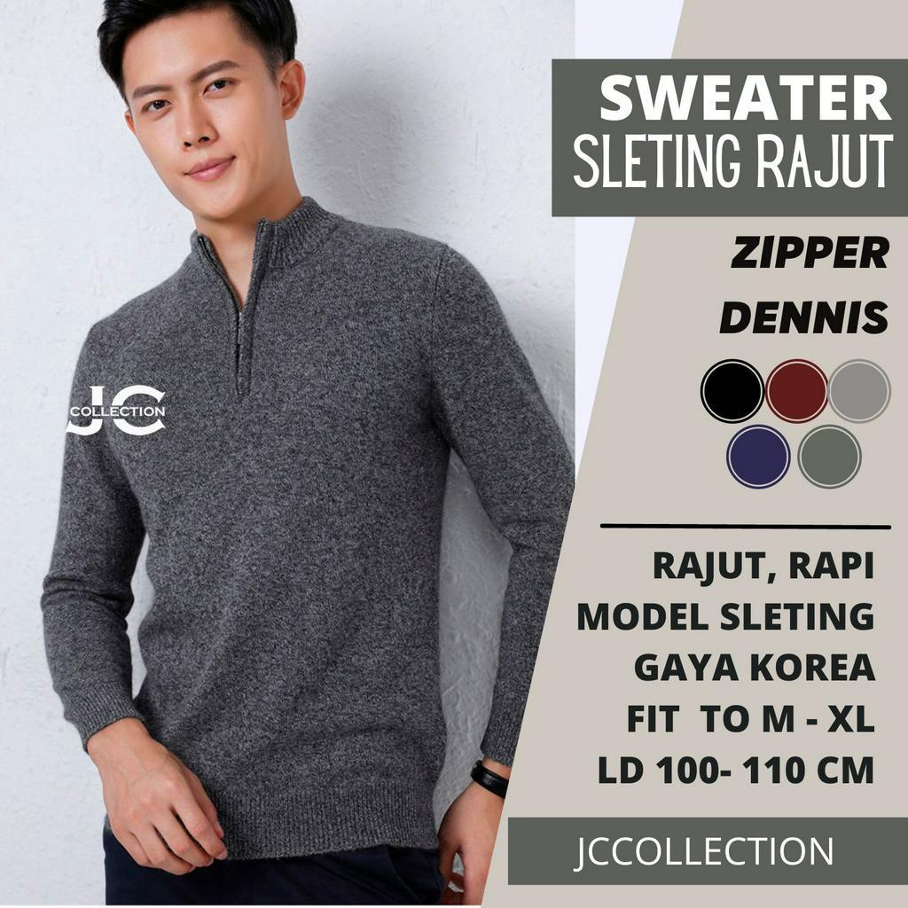 Sweater Sleting Pria/ Cardigan Sweter Rajut Zipper Pria Crewneck Korea Variasi Denny JCCollectioions