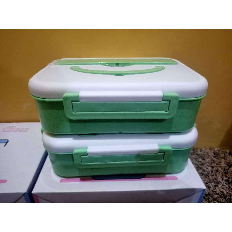 lunch box lucu 3 sekat /tempat bekal set sendok + sumpit/ tempat kotak makan siang bpa free