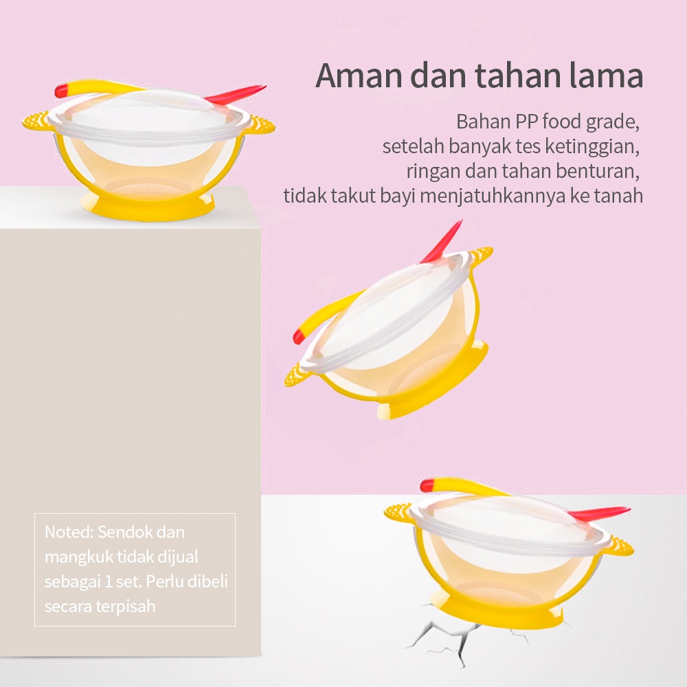 Halobaby Mangkok Bayi Anti Slip Tumpah Plus Sendok Sensor/Mangkok sendok garpu bayi