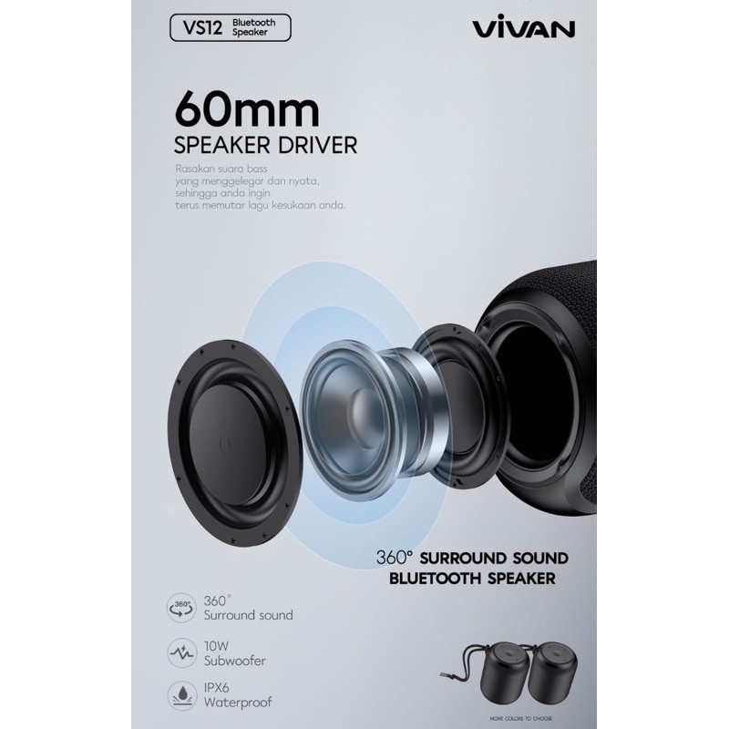 SPEAKER VIVAN VS12 VS 12 10 W WATER PROFF IPX5 SUPER BASS