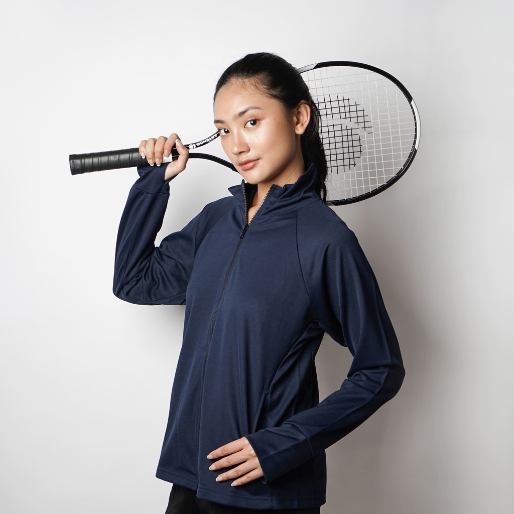 DONSON Sportswear Jacket Sporty Wanita Tangan Kimono Extra Fine Polyester Warna Navy Ukuran Standar dan Jumbo