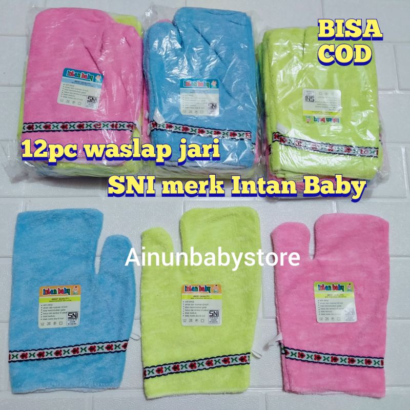 PROMO !!! 12PCS WASHLAP BAYI HANDUK MODEL JARI WARNA BIRU/ KUNING/PINK