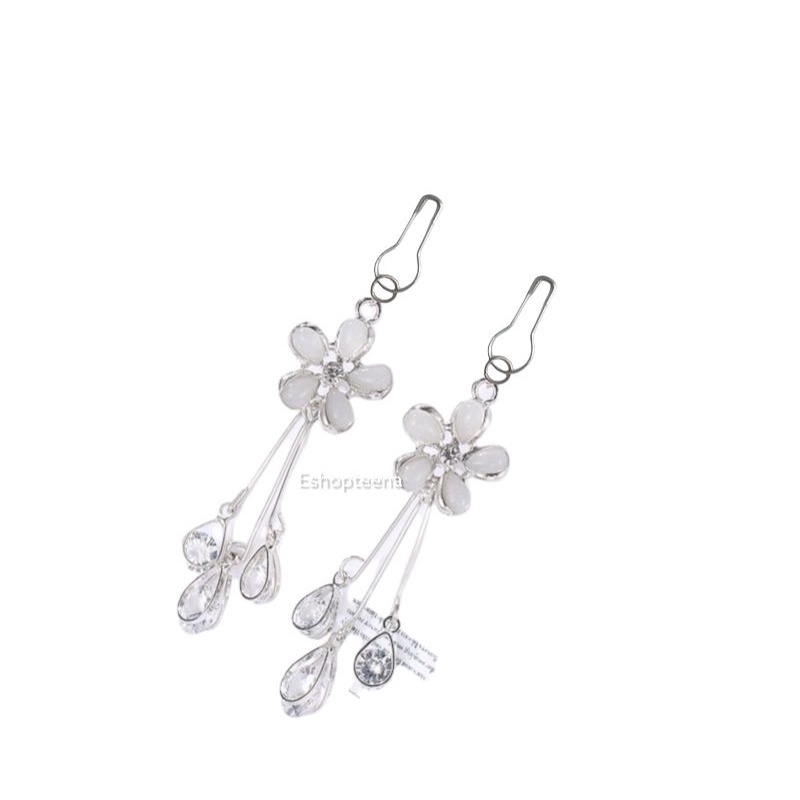 A110 anting hijab bunga juntai diamond silver_anting jilbab