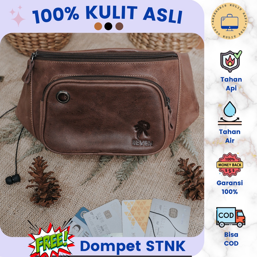 Tas Selempang Waistbag Slingbag Kulit Sapi Asli Original Sling Bag Fashion Pria Cowok Zeus Reven Ser