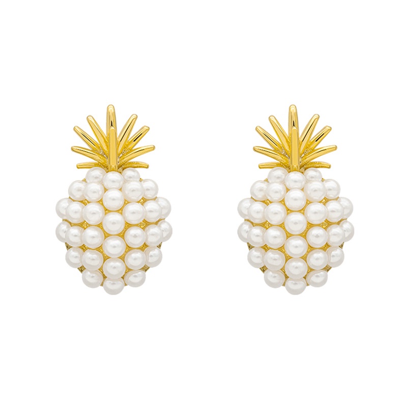 Anting Stud 925 Silver Needle Bentuk Nanas Aksen Mutiara Gaya Retro Perancis