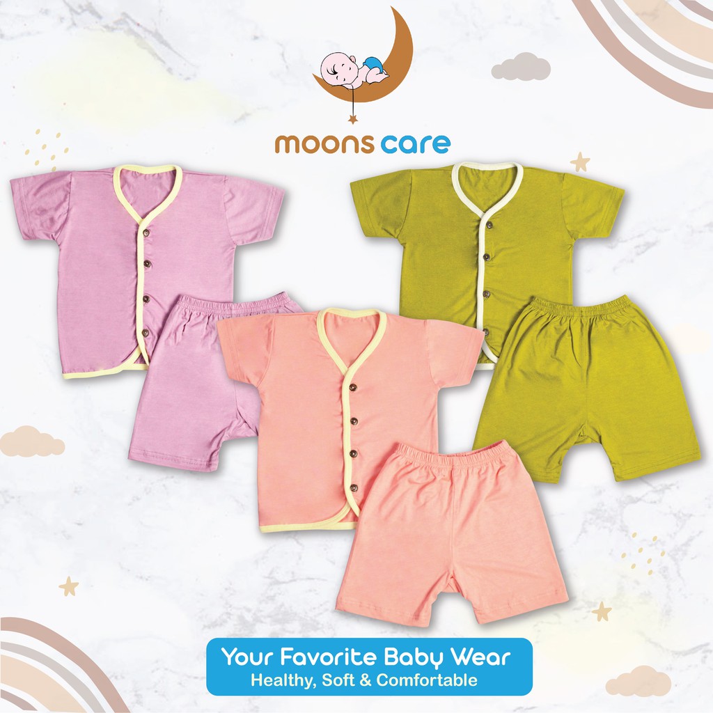 Stelan Pendek KancingMOONS Polos  Stelan Bayi Baju baru Lahir Stelan Baby Baju Lucu stelan pendek