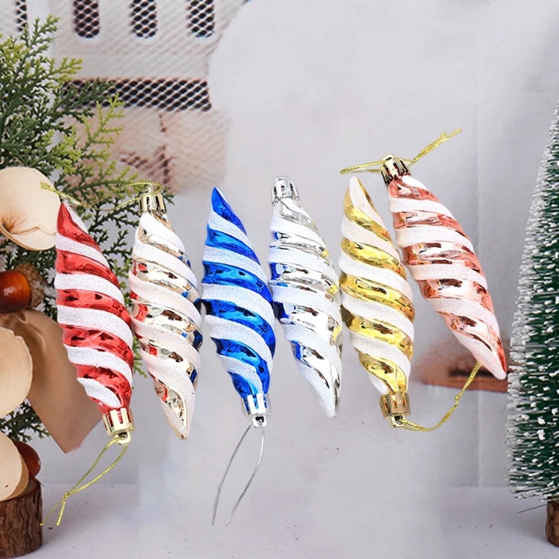 6pcs / Box Hiasan Gantung Pohon Natal / Tahun Baru Bentuk Spiral