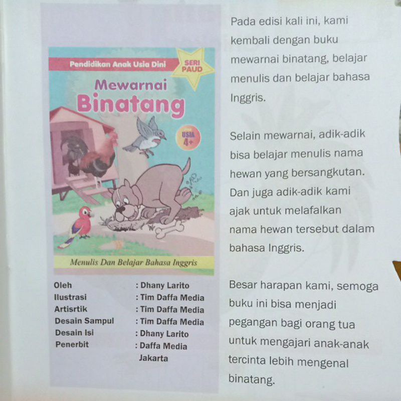 Buku Mewarnai Binatang Menulis Dan Belajar Bahasa inggris