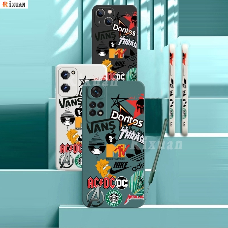 Casing Redmi Note 12 Pro Note 11 Note11S Note10S Redmi 10C 9A 9C 9T POCO M3 X3 NFC Note 10 Note8 Casing Telepon Casing Merek Trendy Eropa Cakupan Full Cover Karet Lembut Dengan Tali Rixuan