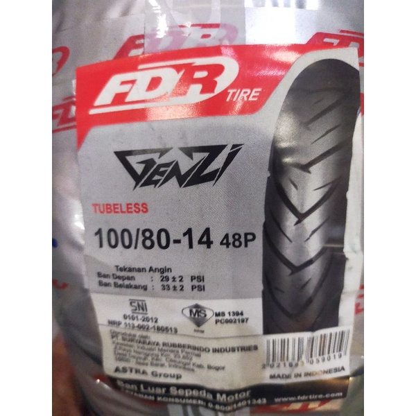 FDR BAN 100/80 14 TUBLESS BELAKANG BEAT SCOOPY14 VARIO 125 150