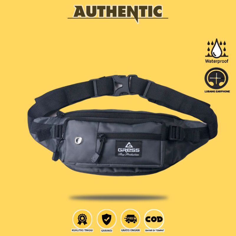 AUTHENTIC Tas Selempang Waist Bag Pria Anti Air Tas Pinggang Sling Bag Waterproof GRESS Premium 476