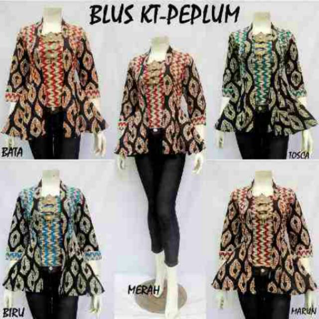 BLUS KUTUBARU PEPLUM SOGAN ETNIC BATIK ATASAN KEBAYA JUMBO