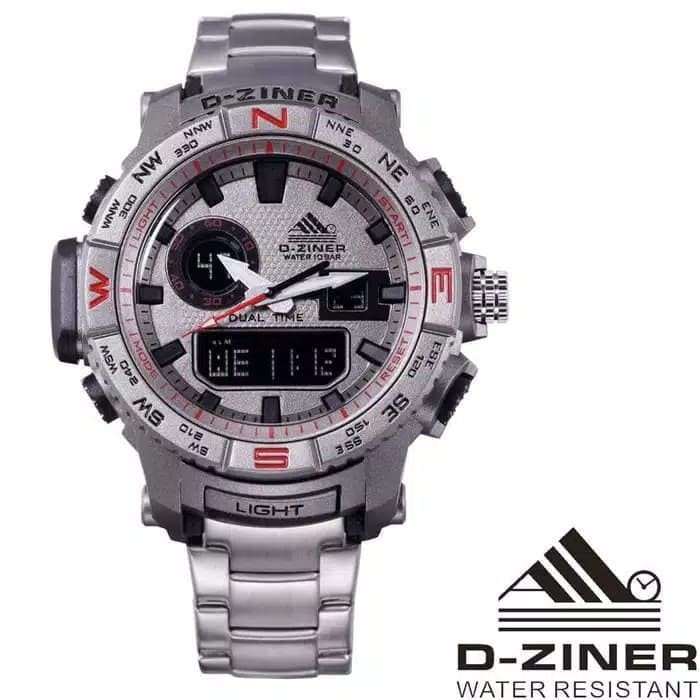[Spesial Promo] JAM TANGAN PRIA ORIGINAL D- ZINER RANTAI DUALTIME RANTAI SILVER MERAH