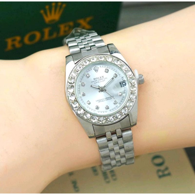 Jam Tangan Wanita Berlian Permata Jam Tangan Wanita Stainliss Steel Tanggal Aktif Wanita