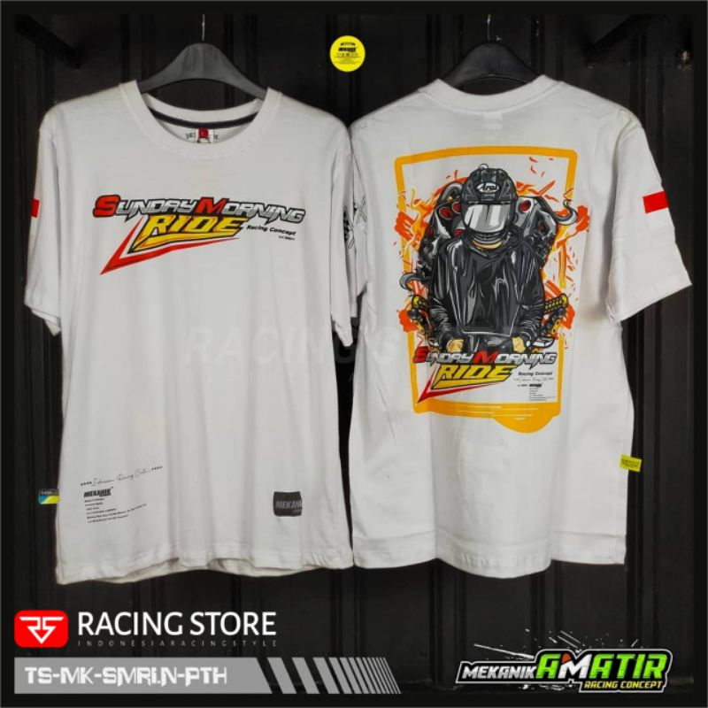 Baju Kaos Pakaian Pria dan wanita Distro Racing SUNMORY Terbaru Original Mekanik Amatir warna putih