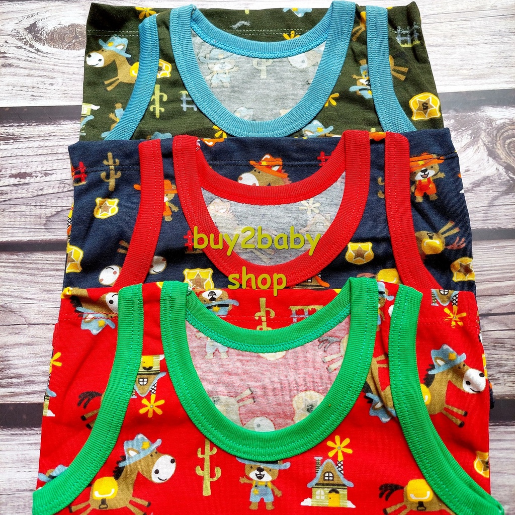 3 PCS Singlet anak bayi kaos lengan kutung Ridges warna motif sablon usia 0-2 Tahun 1-3 PCS