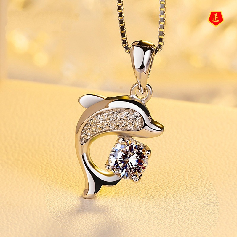 [Ready Stock]New Accessories Women's Necklace Diamond Dolphin Pendant Fashion Temperament