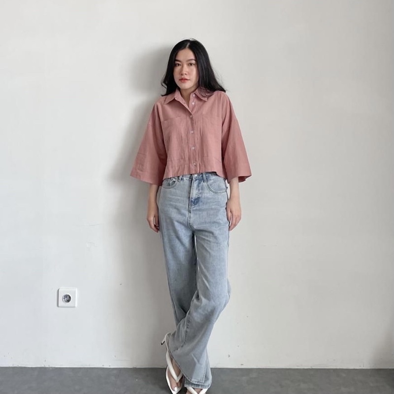 Kemeja Crop Linen oversize Kemeja Shirt Linen Outer Crop Linen