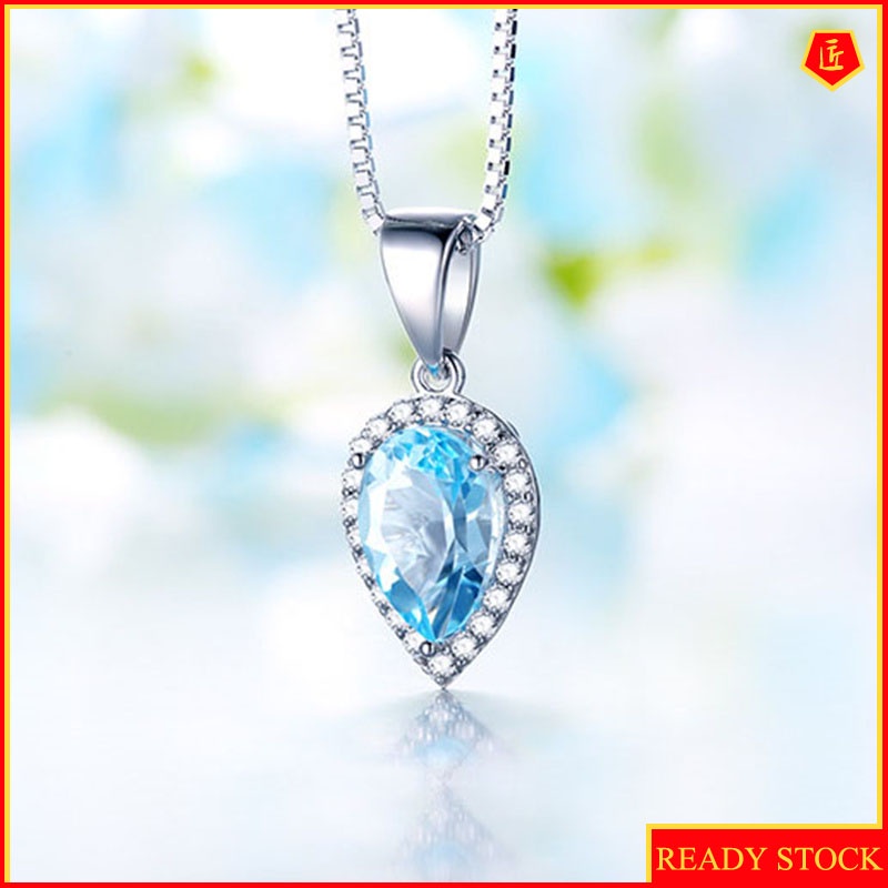 [Ready Stock]Drop-Shaped Sapphire Necklace European and American Topaz Pendant