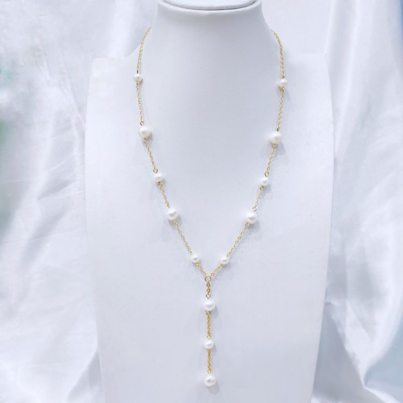 Kalung rodium mutiara air tawar / Kalung rhodium mutiara air tawar / kalung mutiara asli / kaling si