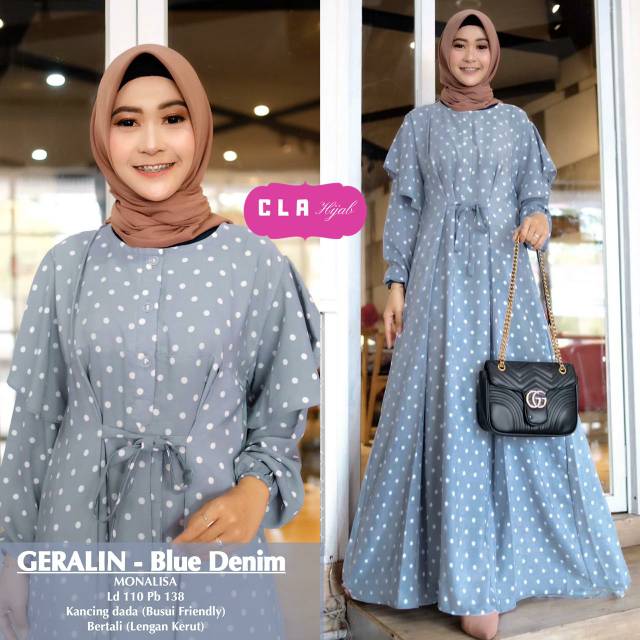 Geralin gamis busui motif polkadot Ld 110 kerut outfit kuliah