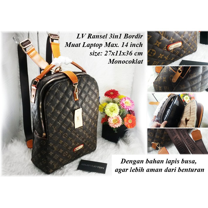 GRATIS ONGKIR TAS RANSEL WANITA IMPORT BRANDED LV LOUIS VUITTON 3 IN 1 BACKPACK LAPTOP 14 INCH AA044