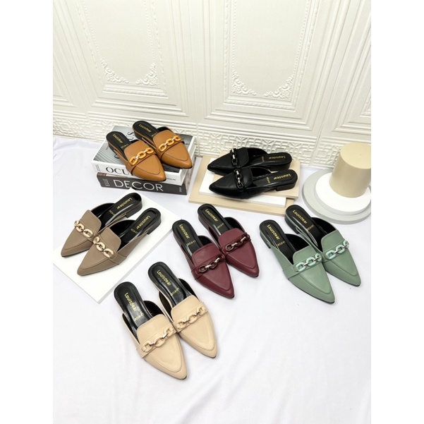 sendal flat shoes wanita terbaru pesta LOUISDEAR sendal flat 2 cm bahan dove B120