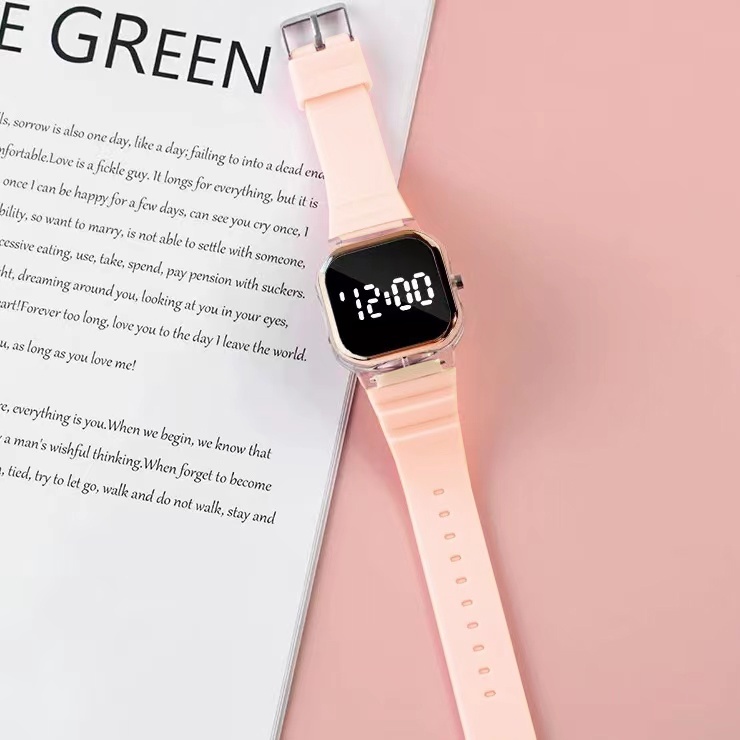 [COD] Jam Tangan Wanita Rubber Digital Trendy  Dial Kotak Korean Fashion-55-6 Pink