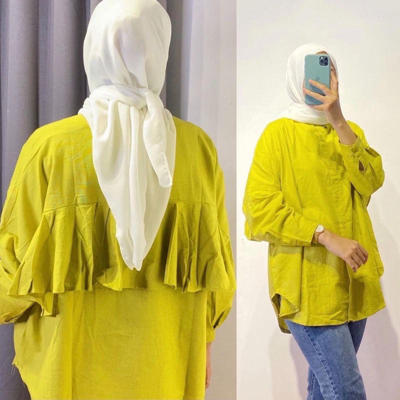 1KG MUAT 5PCS | DUMA ARA BACK RUFFLE OVERSIZE TOP SHIRT HITS FASHION GROSIR WANITA TERBEST SELLER OOTD SELEBGRAM