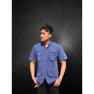 Kemeja Jeans Lengan Pendek Pria - Kemeja Kantoran Lengan Pendek - Kameja Jeans Lengan Pendek Kekinia