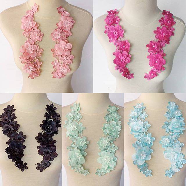 Sepasang bordir bunga 3d/bordir tempel baju