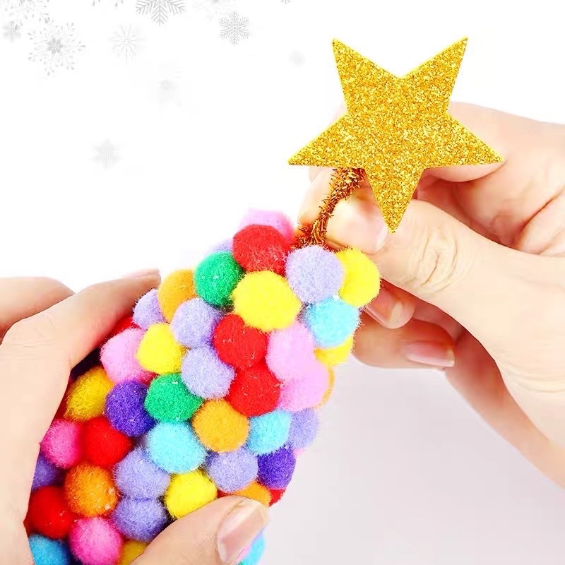 Diy christmas tree pom pom ball prakarya anak tema natal