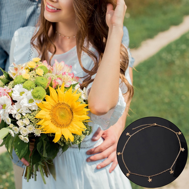 Kalung Choker Rantai Liontin Bintang Lima Sudut Gaya Korea Untuk Wanita