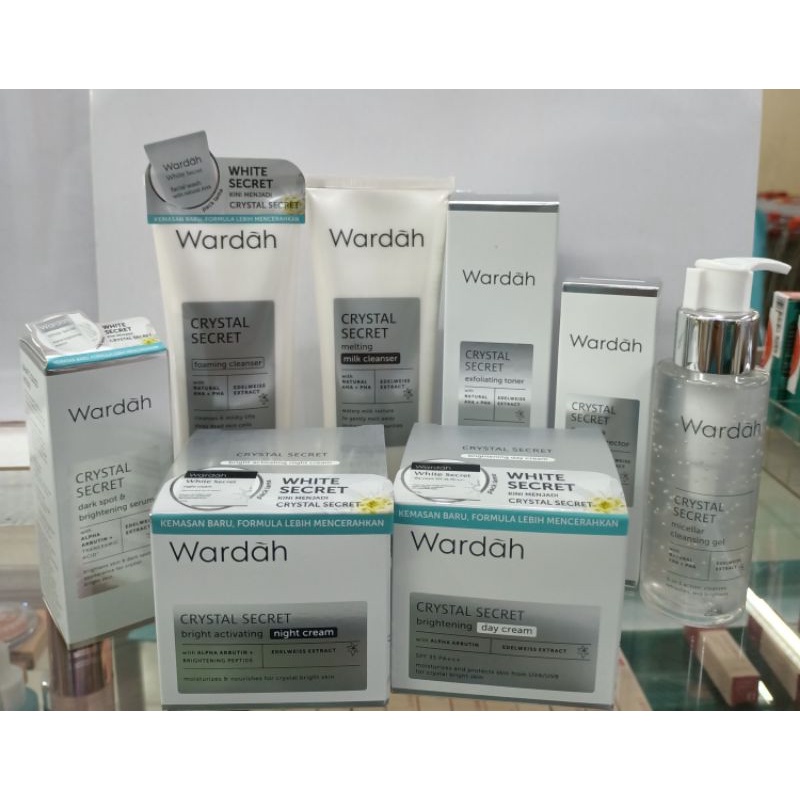 paket wardah crystal secret sabun wajah setum cream siang malam