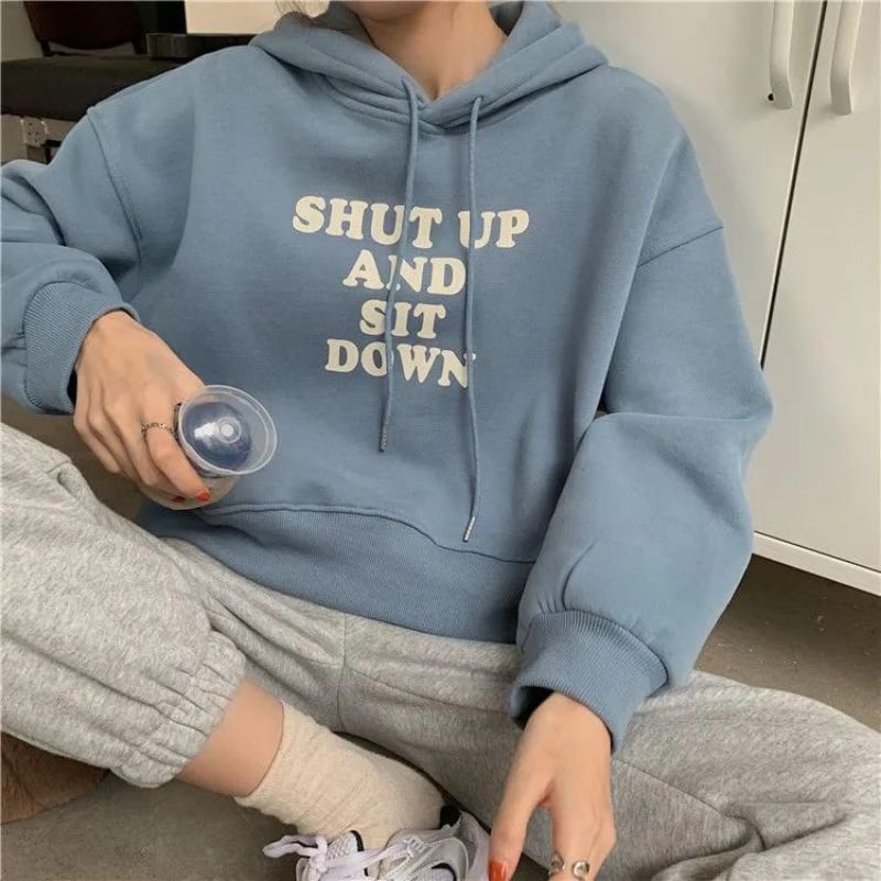 Jaket Hoodie sweater oversize pakaian pria wanita Outerwear Korean Style SHUT UP AND SIT DOWN