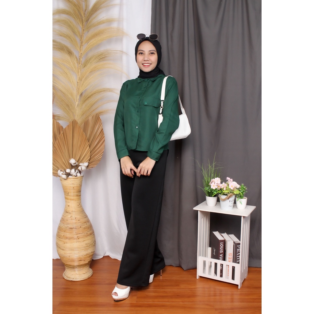 Tq88indonesia Fashion Baju Kemeja Fatasya /  Kem Madania / Hem Wanita Polos Lengan Panjang / Busana Casual Cewek / Ootd / Oufit Kasual Kekinian