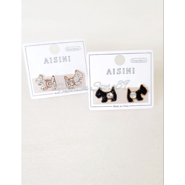 Anting Impor Titanium Edisi Terbatas Anting Tusuk Doggy Lucu Full Permata Bahan Titanium