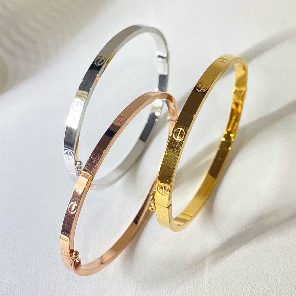 Gelang bangle Cartie anak dan dewasa emas asli kadar 700 750 70 75 16k 17k 1 set rosegold gold whitegold Cartierr padat terbaru tanpa mata permata polos korean