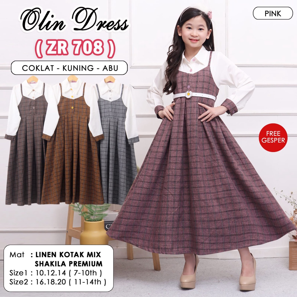( 7 -14 TAHUN ) Dress Panjang Fashion Anak Perempuan Tanggung / Gamis Anak Perempuan Terbaru/ Olin D