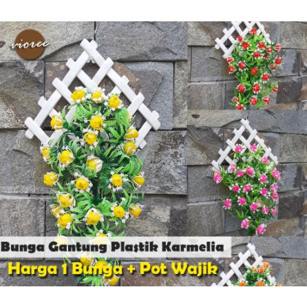 Terbaruϟday Bunga Rambat Plastik KARMELIA Pot / Pagar Hiasan Gantung Tempel Dinding Dekorasi Rumah A