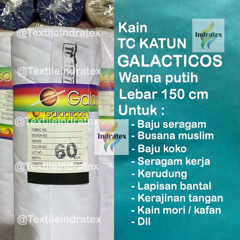 ( per setengah meter ) KAIN KATUN JEPANG PUTIH TEBAL TC GALACTICOS LB 150 cm bahan baju kemeja SERAGAM SEKOLAH HALUS BACKGROUND JILBAB KAFAN