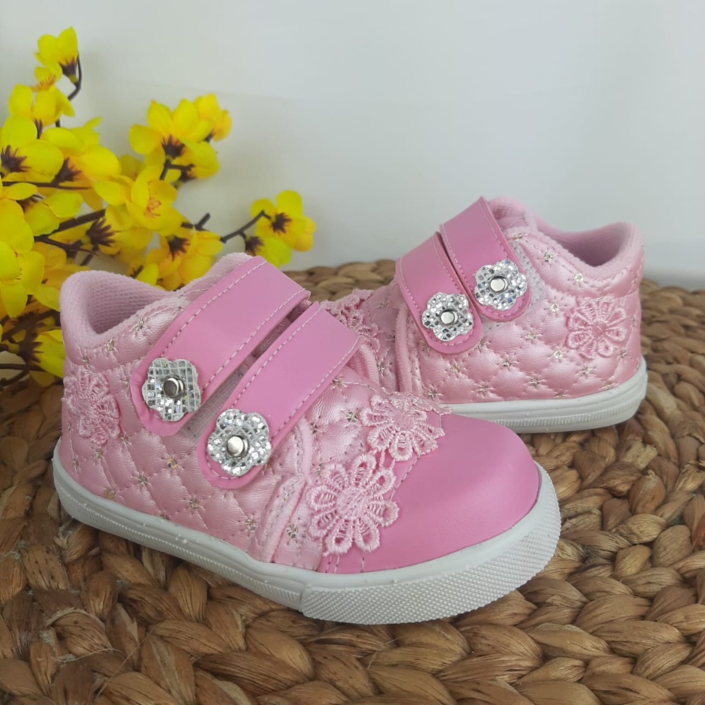 mandirishoestore-SEPATU SNEAKER BUNGA PINK PUTIH PAYET ANAK PEREMPUAN 1-6 TAHUN  BAY05