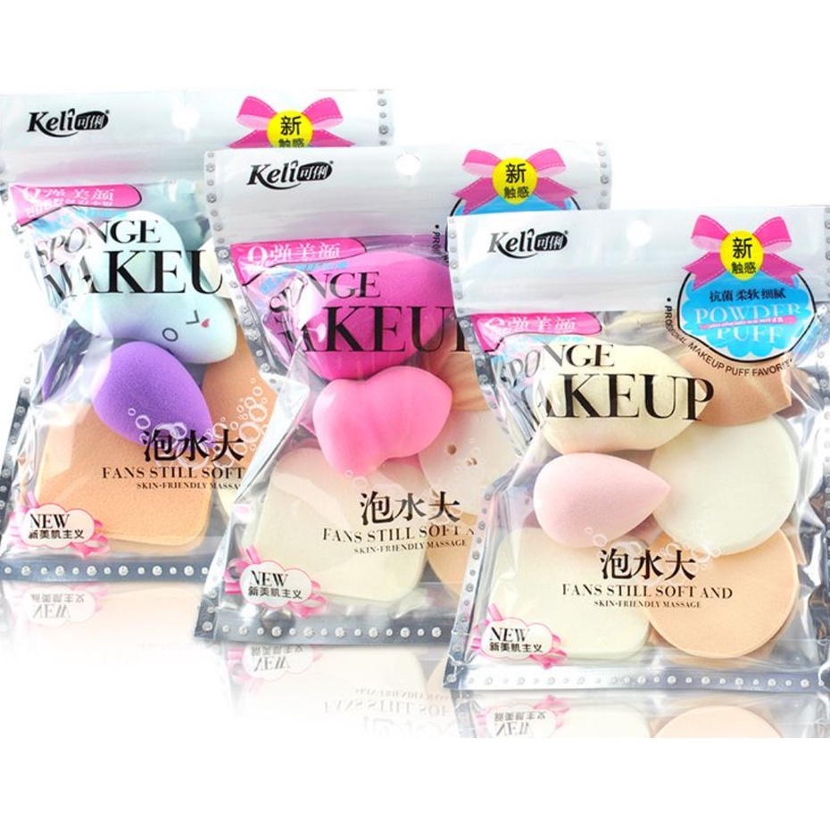 BAJ Spons Make up 1 Set Isi 6 Pcs Spons Foundation Pembersih Make Up Beauty Blender Sponge Bedak Powder Puff Makeup Puff Wajah Kemasan Plastik AK066