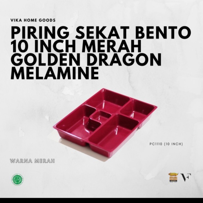 Piring Makan Bento Sekat 5 Premium Golden Dragon 10" Isi Bento Set Kotak Hoka Bento Box Piring Makan