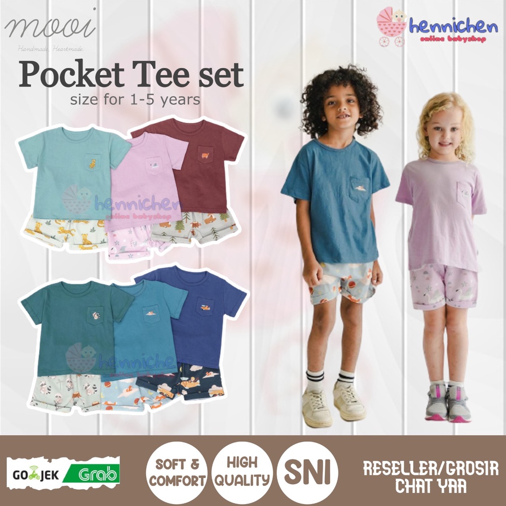 PROMO 7.7 PROMO BAJU LEBARAN MURAH MOOI Pocket Tee Set ( Setelan POCKET TEE MOOI ) - Celana Pendek MOOI  0-5 Tahun