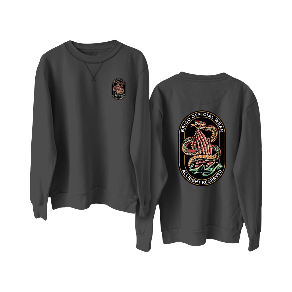 BRIGO Basic Sweatshirt  please snake II Sweater Crewneck BRIGO please snake Sablon DTF Fleece Cotton M-XXL (Pria &amp; Wanita) Free stiker&amp;Gantungan Kunci