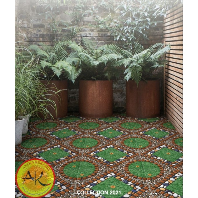 Keramik Lantai Taman atau Garasi Motif Batu Rumput Dekorative 40x40 Erba Brown